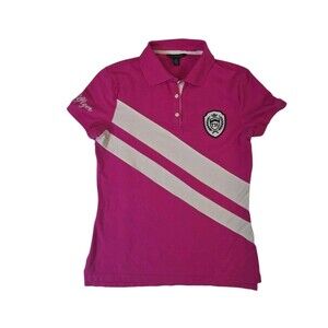 Tommy Hilfiger Polo Shirt Women's M Fuchsia Pink Crest Logo Golf Preppy Classic